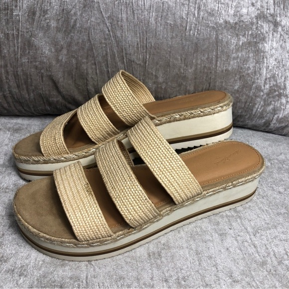 UNIVERSAL THREAD Beige 3 Textile Strap Platform Wedge Sandals 9.5 Espadrille - Picture 3 of 15